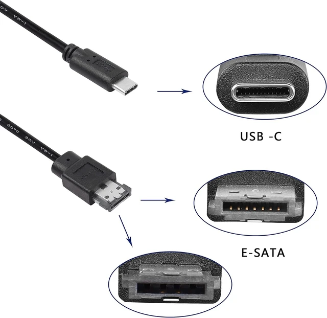 Alt view image 3 of 7 - XMSJSIY USB-C Type-C to eSATA Adapter Cable 5Gbps - 3 ft/1M