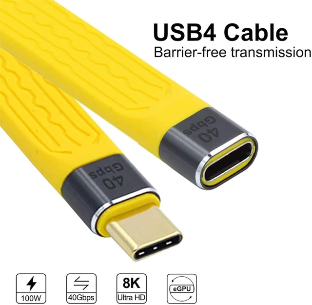 Alt view image 4 of 7 - cablecc Yellow USB4 Extension Cable Slim Flat Male to Female 40Gbps with 100W Charging and 8K@60Hz USB4.0