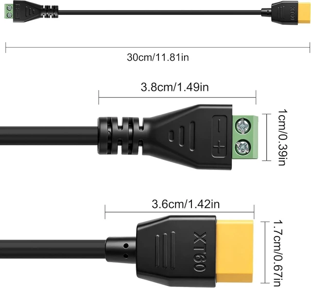 Alt view image 2 of 7 - XMSJSIY 2Pack XT60 Male to 2 Pin Solderless Screw Terminal Adapter Cable