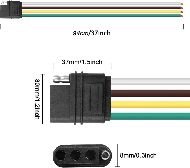 Alt view image 2 of 7 - XMSJSIY 4 Way Trailer Harness Wire Connector 4 Pin Flat Plug Female Trailer