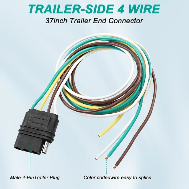 Alt view image 3 of 7 - XMSJSIY 4 Way Trailer Harness Wire Connector 4 Pin Flat Plug Female Trailer