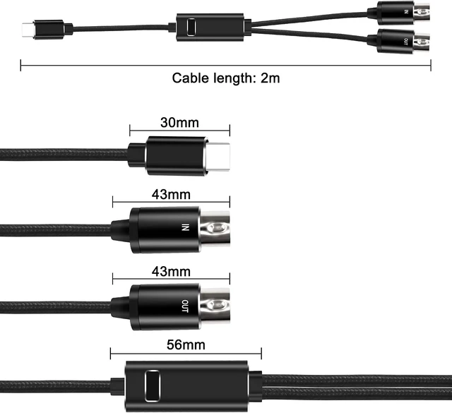 Alt view image 2 of 7 - XMSJSIY MIDI to USB C Type-C Interface Cable Adapter 5 Pin MIDI to Type-C