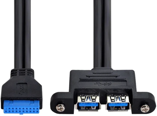 Alt view image 5 of 7 - chenyang USB 3.0 Front Panel Header 19/20Pin 1 Male to 2 USB 3.0 Female Panel Port Extension Cable 1.64ft with Panel Mount Screw