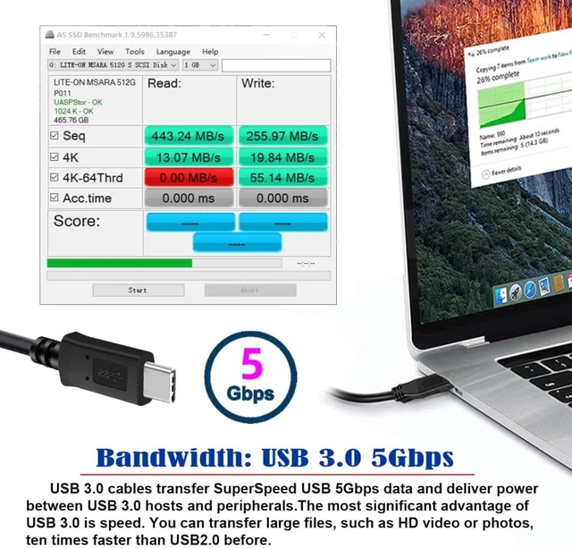 Alt view image 3 of 7 - chenyang USB C to Micro USB 3.0 Data Cable 90 Degree Right Angled with Screw Mount 5Gbps