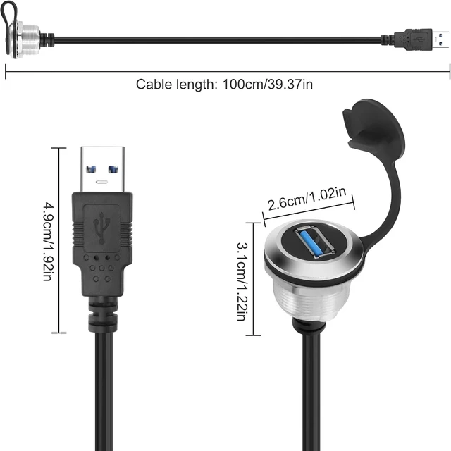 Alt view image 2 of 7 - XMSJSIY USB 3.0 Panel Flush Mount Cable 5Gbps USB Type-A Male to USB -Round
