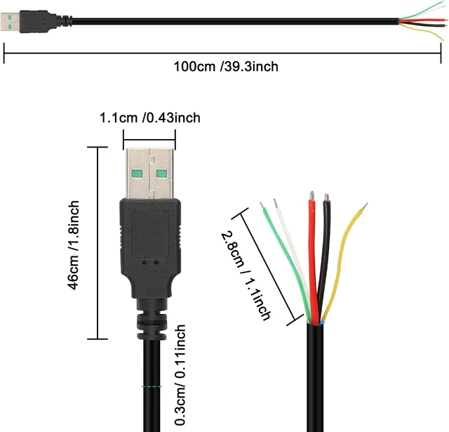 Alt view image 2 of 7 - XMSJSIY USB 2.0 Male 5Pin to Bare Wire Pigtail Open End Cables 5Cores USB A