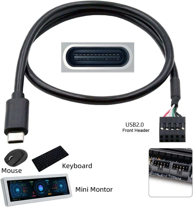 Alt view image 2 of 7 - chenyang USB 2.0 Front Panel Header 9/10Pin to USB C Male Mainboard Header Port Data Extension Cable Adapter 0.5M