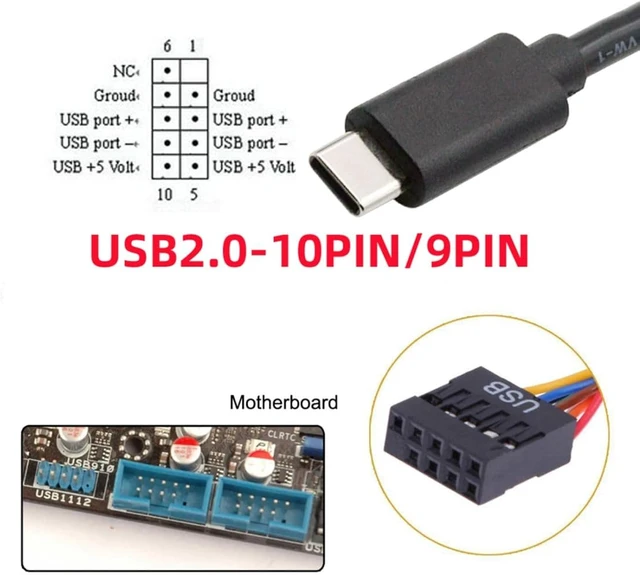 Alt view image 4 of 7 - chenyang USB 2.0 Front Panel Header 9/10Pin to USB C Male Mainboard Header Port Data Extension Cable Adapter 0.5M