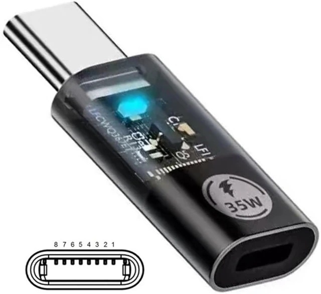 Alt view image 2 of 7 - cablecc 480Mbps Type C USB-C Male Transparent LED to 8P Female 35W Power Data Adapter Compatible with iPhone15 & Android & Tablet