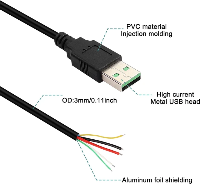 Alt view image 3 of 7 - XMSJSIY USB 2.0 Male 5Pin to Bare Wire Pigtail Open End Cables 5Cores USB A