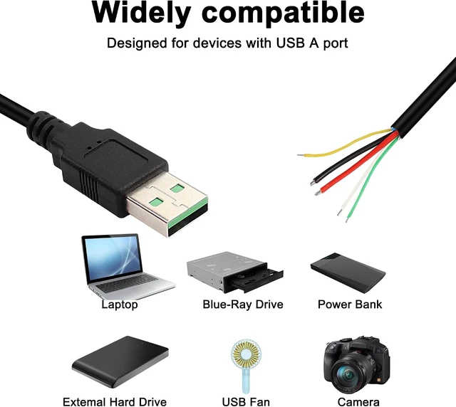Alt view image 7 of 7 - XMSJSIY USB 2.0 Male 5Pin to Bare Wire Pigtail Open End Cables 5Cores USB A