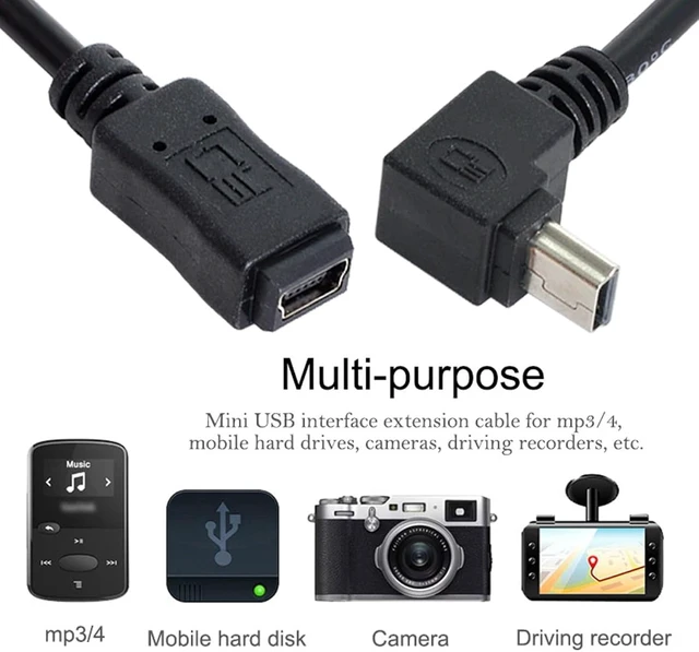 Alt view image 3 of 7 - cablecc 2pcs 90 Degree Up & Down Direction Angled Mini USB 5 Pin Male to Female Extension Cable 0.2m
