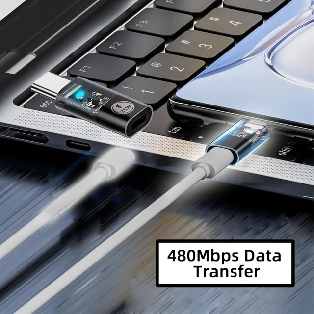 Alt view image 6 of 7 - cablecc 480Mbps Type C USB-C Male Transparent LED to 8P Female 35W Power Data Adapter Compatible with iPhone15 & Android & Tablet