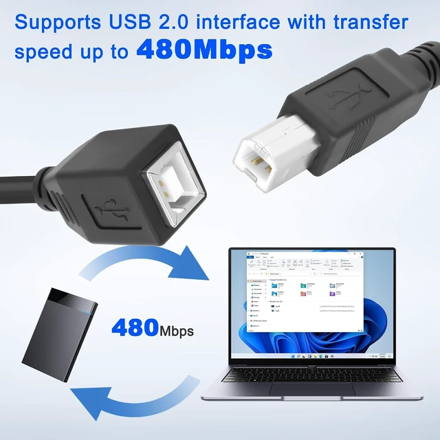 Alt view image 5 of 7 - XMSJSIY USB 2.0 Type-B Printer Extension Cable USB-B Male to Female - 2PCS