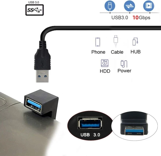 Alt view image 3 of 7 - chenyang CY USB 3.0 Type A Male to Female Extension Power Data Video Adapter U Shape Angled 10Gbps Data 5V Power