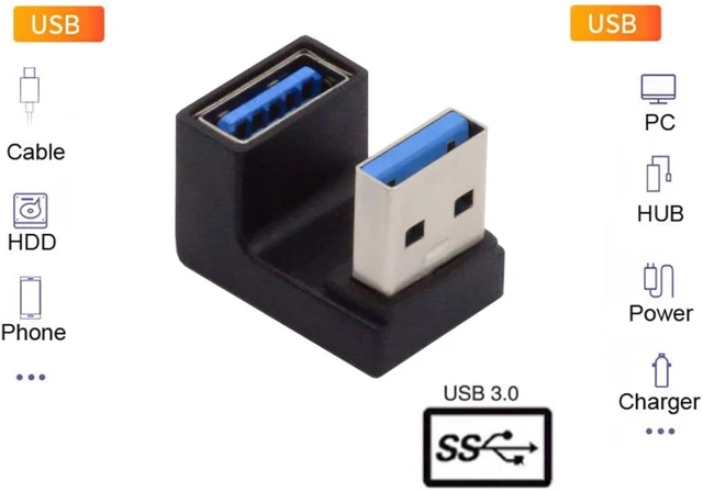 Alt view image 4 of 7 - chenyang CY USB 3.0 Type A Male to Female Extension Power Data Video Adapter U Shape Angled 10Gbps Data 5V Power
