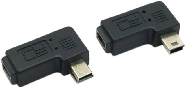 Main image of cablecc 2pcs 90 Degree Left & Right Angled Mini USB 5 Pin Male to Female Extension Adapter