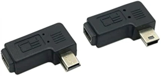 Alt view image 3 of 7 - cablecc 2pcs 90 Degree Left & Right Angled Mini USB 5 Pin Male to Female Extension Adapter