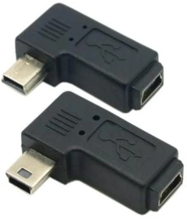 Alt view image 4 of 7 - cablecc 2pcs 90 Degree Left & Right Angled Mini USB 5 Pin Male to Female Extension Adapter
