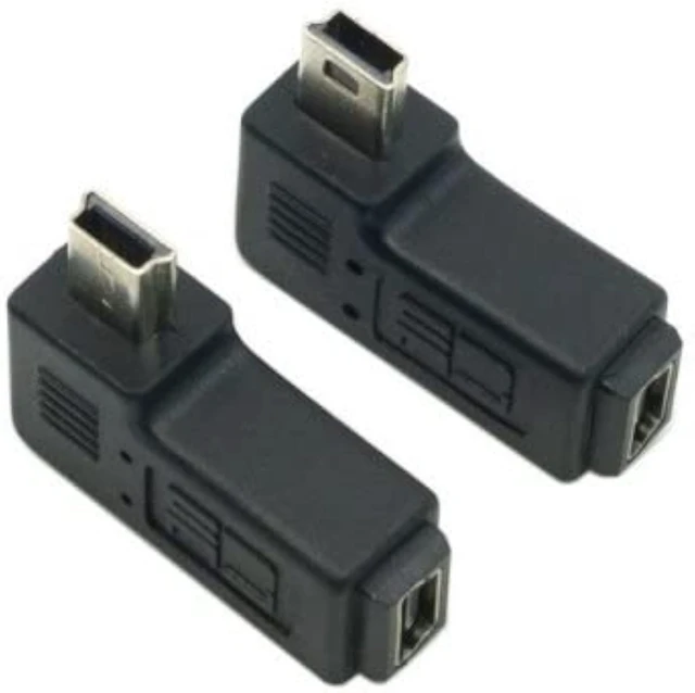 Alt view image 5 of 7 - cablecc 2pcs 90 Degree Left & Right Angled Mini USB 5 Pin Male to Female Extension Adapter