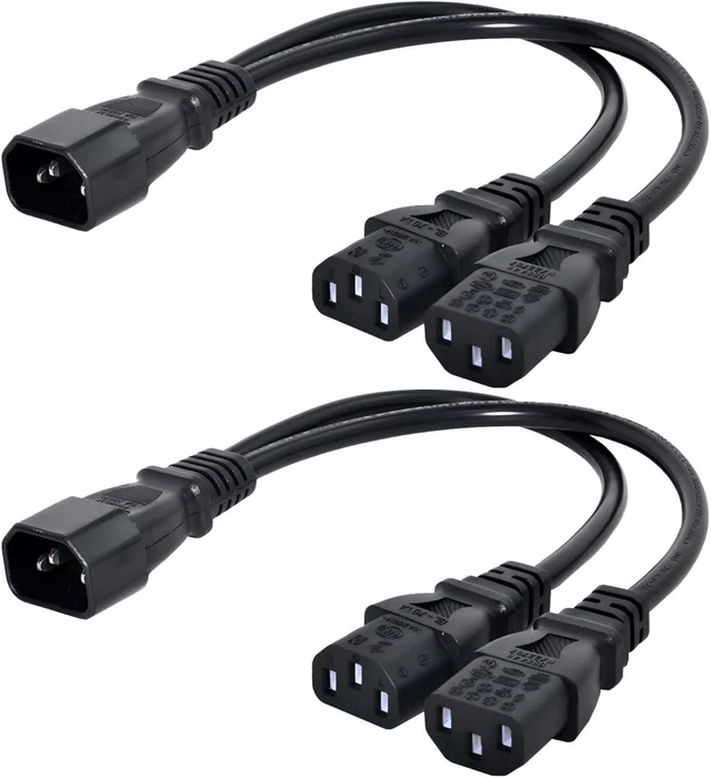 Main image of chenyang 2 Pack IEC 320 C14 1 Male to 2 C13 Female Y Splitter Power Extension Cable Adapter for Monitor/Computer/PDU Chassis/Printer
