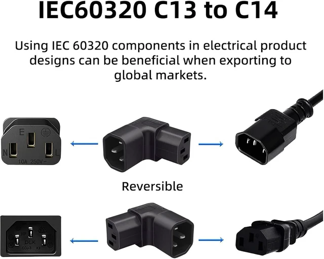 Alt view image 2 of 7 - chenyang 2 Pack IEC 320 C14 1 Male to 2 C13 Female Y Splitter Power Extension Cable Adapter for Monitor/Computer/PDU Chassis/Printer