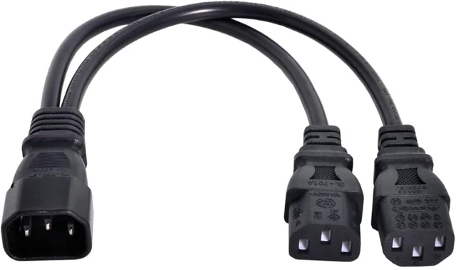 Alt view image 7 of 7 - chenyang 2 Pack IEC 320 C14 1 Male to 2 C13 Female Y Splitter Power Extension Cable Adapter for Monitor/Computer/PDU Chassis/Printer