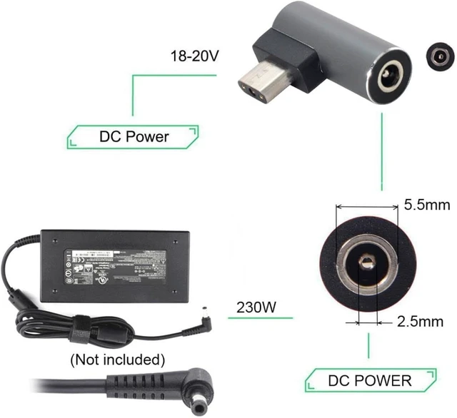 Alt view image 4 of 7 - chenyang 5.5 * 2.5mm DC Jack Input to 3Pin Power Plug Adapter Compatible for Laptop Blade Pro 17 and Blade 15 Model Support 230W/160W Charge Adapter