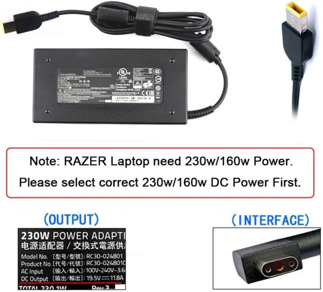 Alt view image 5 of 7 - chenyang 5.5 * 2.5mm DC Jack Input to 3Pin Power Plug Adapter Compatible for Laptop Blade Pro 17 and Blade 15 Model Support 230W/160W Charge Adapter