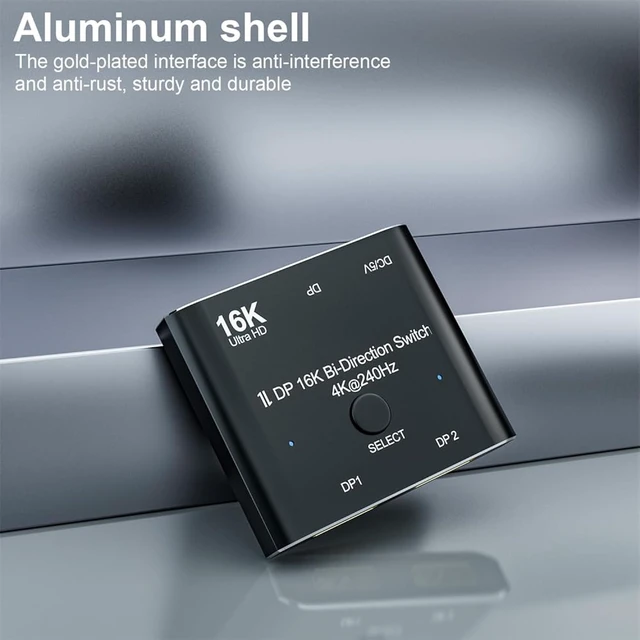 Alt view image 6 of 7 - cablecc Two Modes Bi-Direction 2x1 Switch Splitter Selector Hub DP DisplayPort 2.0 Support HDCP SST Extended 16K@60hz 4K@240hz Convertor