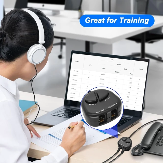 Alt view image 7 of 7 - XMSJSIY RJ9 Telephone Training Adapter Headset Splitter- (2 Mute)