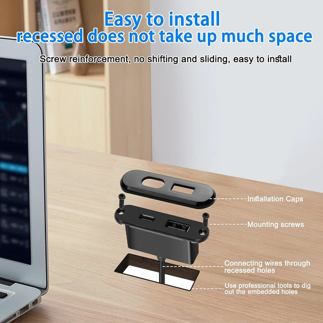 Alt view image 3 of 7 - XMSJSIY USB USB C Desk Power Grommet Outlet 5V/2A USB/Type-C Embedded