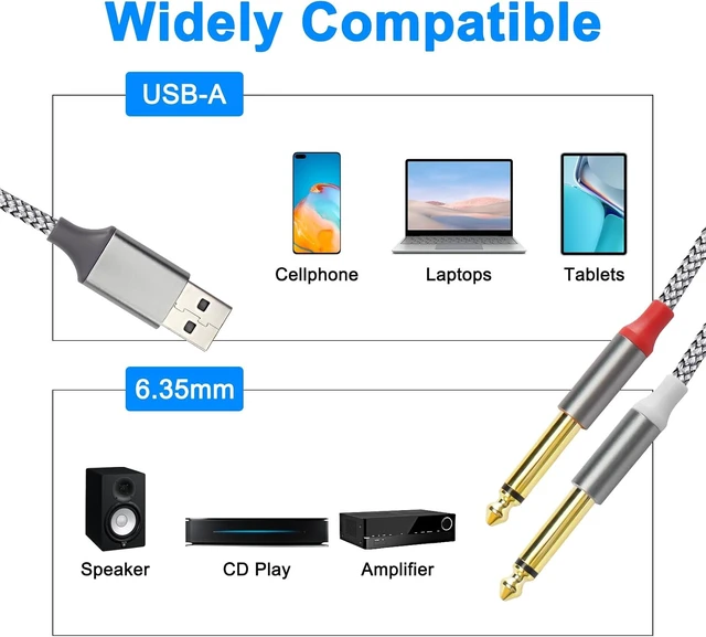 Alt view image 7 of 7 - XMSJSIY USB A to 6.35mm Cable USB A to Dual 6.35 mm 1/4 inch TS Audio Cable