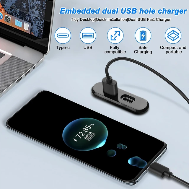 Alt view image 5 of 7 - XMSJSIY USB USB C Desk Power Grommet Outlet 5V/2A USB/Type-C Embedded