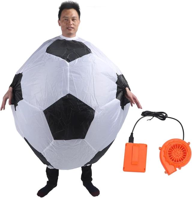 Alt view image 6 of 7 - LICAEVEY Inflatable Soccer Costume for Adults, Blow Up Football Ball Outfit with Air Blower, Funny Role Play Dress for Carnival Party, New Year Celebration, Family Photo Shoots