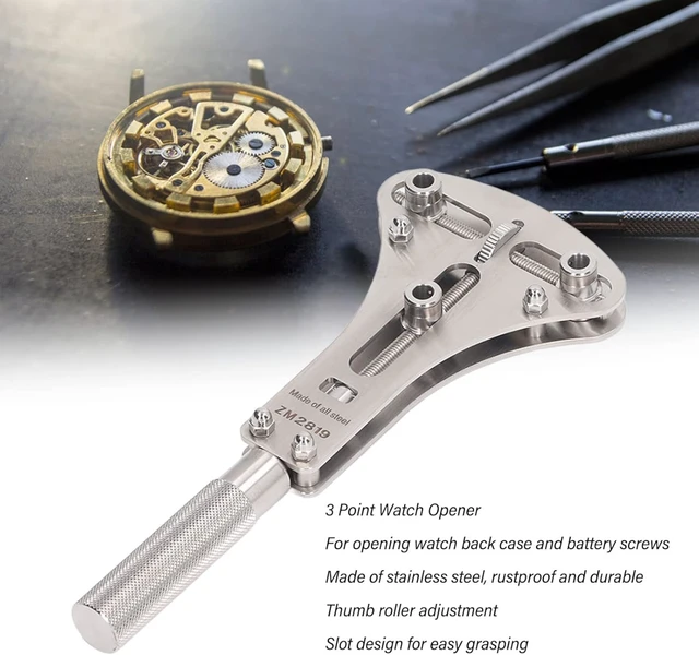 Alt view image 2 of 7 - LICAEVEY Watch Opener, 3-Point Claw Stainless Steel Universal Wrench for Battery Screw Removal, Adjustable Thumb Wheel Fits 17-53mm Cases, Watch Repair Tool for Home DIY Hobbyist