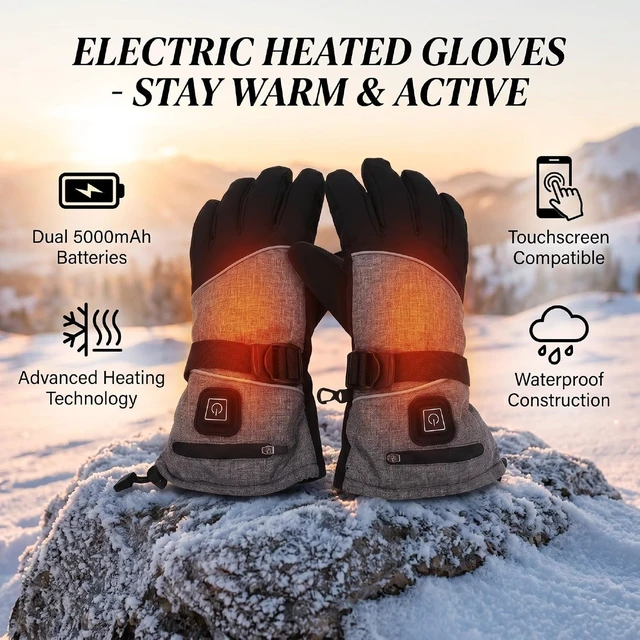Alt view image 2 of 7 - LICAEVEY Rechargeable Heated Gloves 5000mAh Battery, 3 Heat Levels Touchscreen, Water Proof Electric Gloves for Men Women Skiing Hiking Camping Winter Work, Unisex Thermal Cold Weather