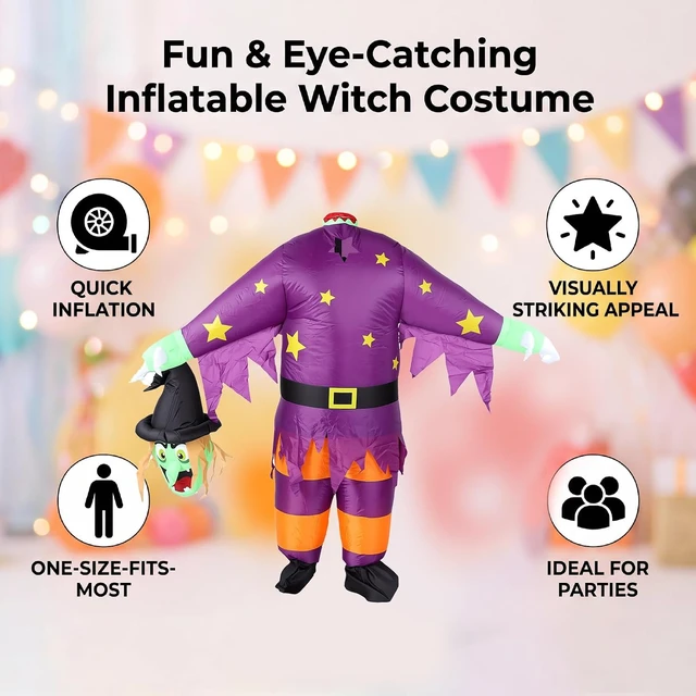 Alt view image 5 of 7 - LICAEVEY Blow Up Witch Costume with Battery Blower, Inflatable