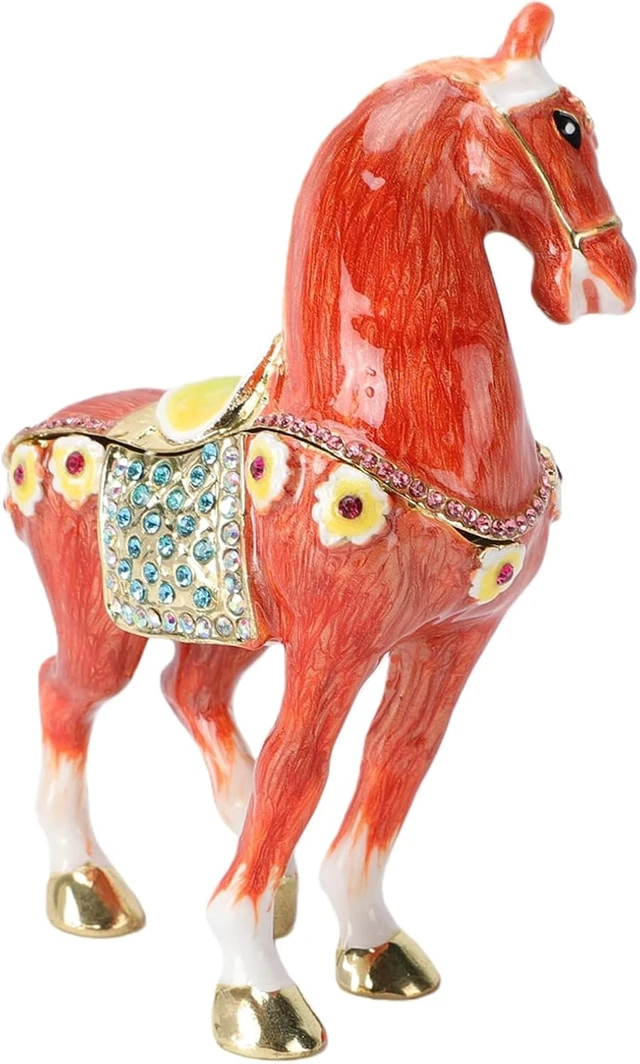 Alt view image 2 of 7 - LICAEVEY Horse Trinket Box, Rhinestone Enamel Jewelry Box with Magnetism Closure, Handmade Horse Shaped Storage for Rings, Vintage Decorative Figurine for Vanity