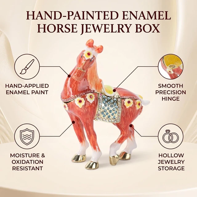 Alt view image 3 of 7 - LICAEVEY Horse Trinket Box, Rhinestone Enamel Jewelry Box with Magnetism Closure, Handmade Horse Shaped Storage for Rings, Vintage Decorative Figurine for Vanity