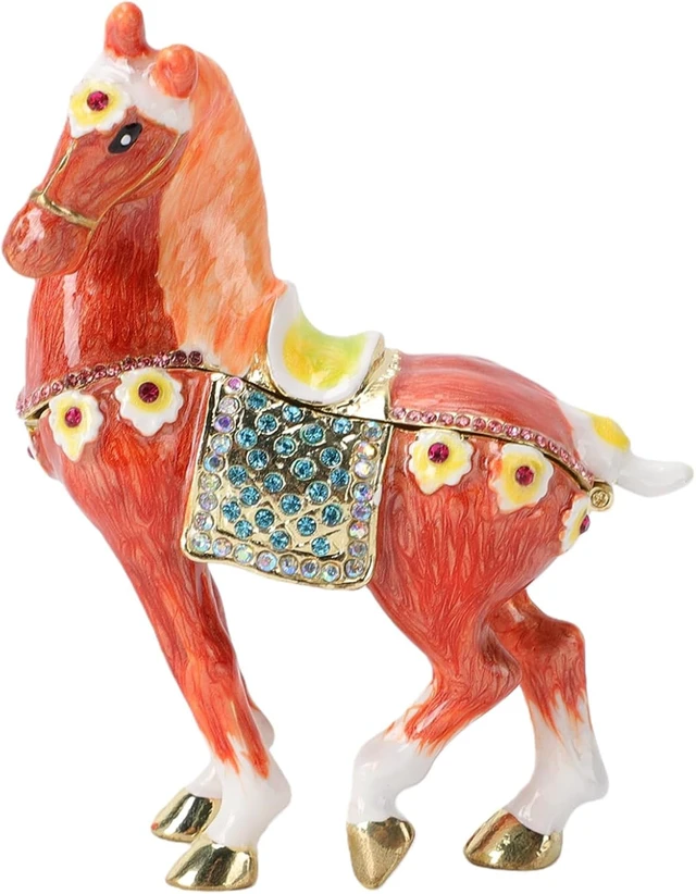 Alt view image 5 of 7 - LICAEVEY Horse Trinket Box, Rhinestone Enamel Jewelry Box with Magnetism Closure, Handmade Horse Shaped Storage for Rings, Vintage Decorative Figurine for Vanity