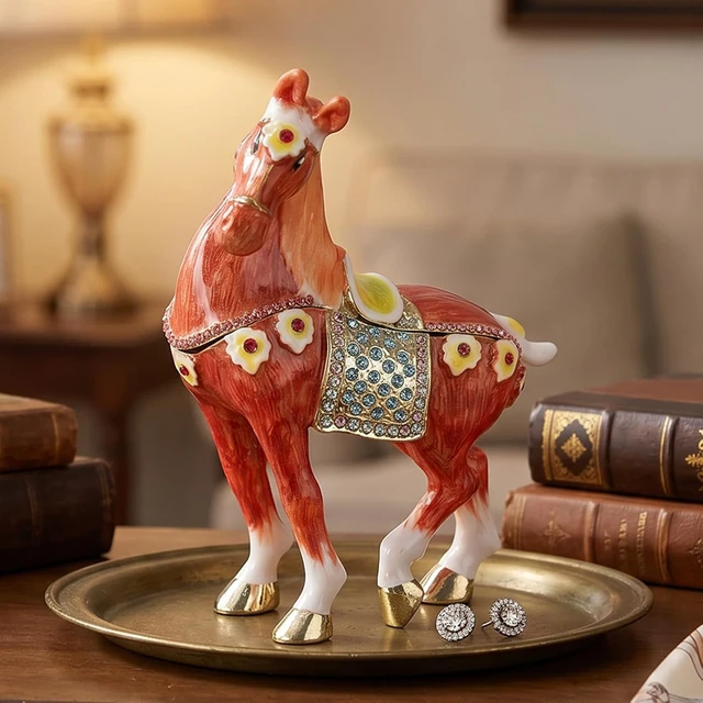 Alt view image 6 of 7 - LICAEVEY Horse Trinket Box, Rhinestone Enamel Jewelry Box with Magnetism Closure, Handmade Horse Shaped Storage for Rings, Vintage Decorative Figurine for Vanity