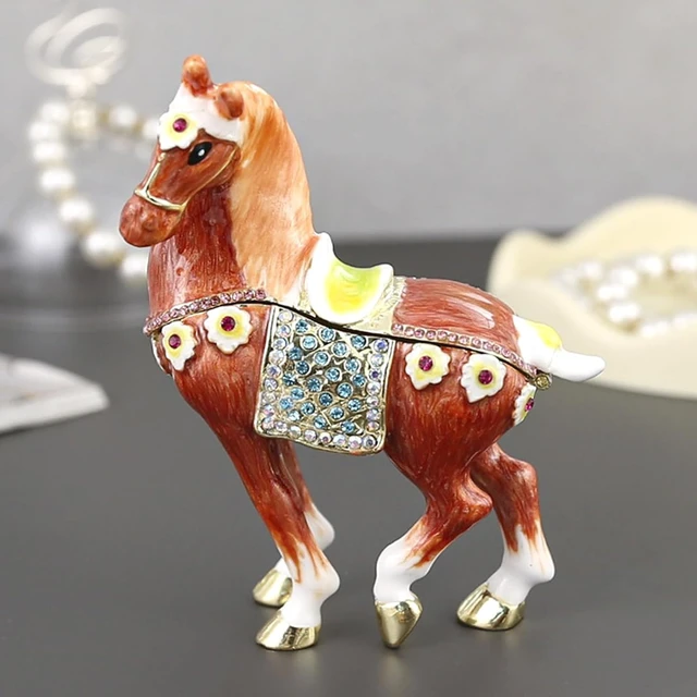 Alt view image 7 of 7 - LICAEVEY Horse Trinket Box, Rhinestone Enamel Jewelry Box with Magnetism Closure, Handmade Horse Shaped Storage for Rings, Vintage Decorative Figurine for Vanity