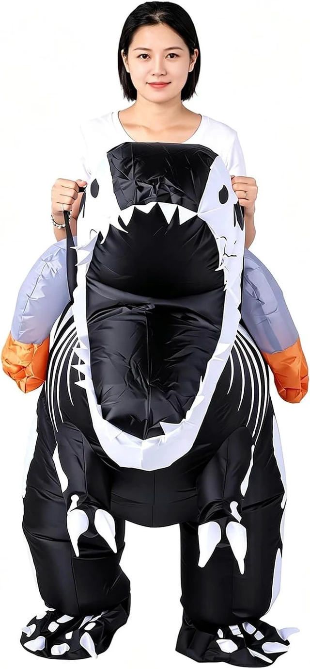 Alt view image 2 of 7 - LICAEVEY Inflatable Dinosaur Costume for Adults Ride On Blow Up Skeleton Dinosaur Outfit with Blower for Cosplay Birthday Party