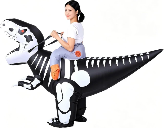 Alt view image 4 of 7 - LICAEVEY Inflatable Dinosaur Costume for Adults Ride On Blow Up Skeleton Dinosaur Outfit with Blower for Cosplay Birthday Party