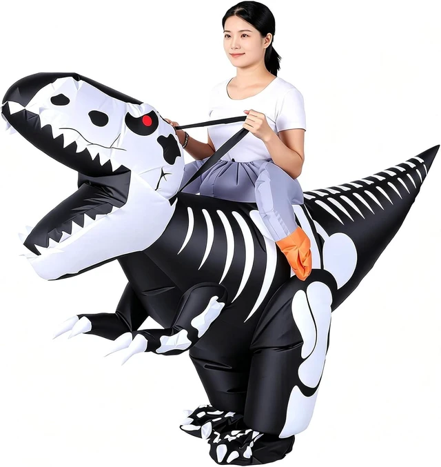 Alt view image 5 of 7 - LICAEVEY Inflatable Dinosaur Costume for Adults Ride On Blow Up Skeleton Dinosaur Outfit with Blower for Cosplay Birthday Party