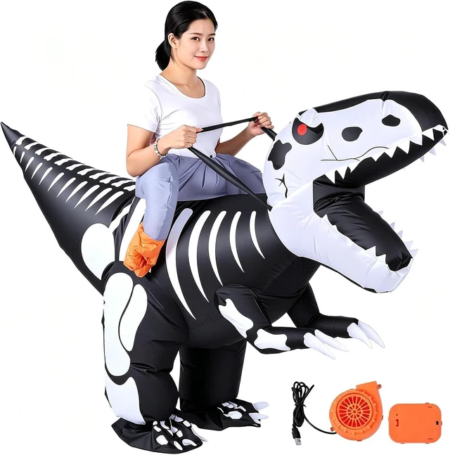 Alt view image 6 of 7 - LICAEVEY Inflatable Dinosaur Costume for Adults Ride On Blow Up Skeleton Dinosaur Outfit with Blower for Cosplay Birthday Party