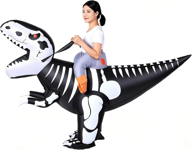 Alt view image 7 of 7 - LICAEVEY Inflatable Dinosaur Costume for Adults Ride On Blow Up Skeleton Dinosaur Outfit with Blower for Cosplay Birthday Party