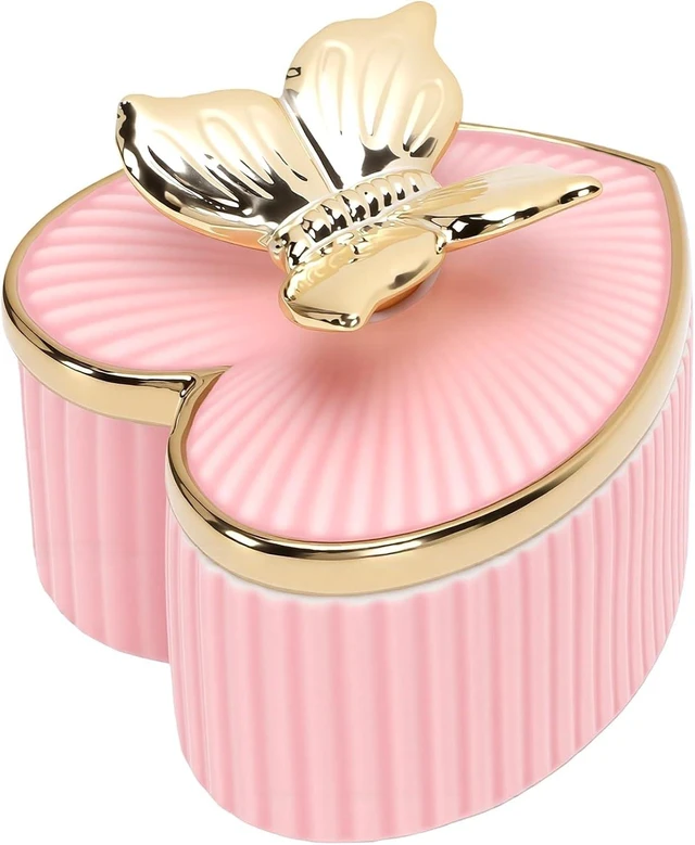 Alt view image 3 of 7 - LICAEVEY Ceramic Jewelry Box, Heart Shaped Trinket Box with 3D Animal Lid, Decorative Jewelry Organizer for Rings Earrings Necklaces, Gold Rim Sealed Storage for Vanity Dresser Gift (Pink)