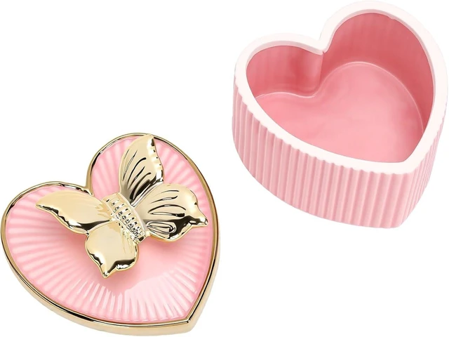 Alt view image 4 of 7 - LICAEVEY Ceramic Jewelry Box, Heart Shaped Trinket Box with 3D Animal Lid, Decorative Jewelry Organizer for Rings Earrings Necklaces, Gold Rim Sealed Storage for Vanity Dresser Gift (Pink)